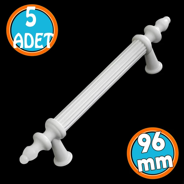 (SERT PLASTİK) 5 Adet Kulp Beyaz Çekmece Mobilya Mutfak Dolap Kulbu Kulpu Kulpları Polavit 96 Mm ürün görseli