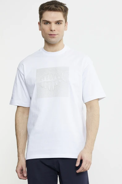 Oversize Baskılı Pamuk Tişört - Beyaz ürün görseli 1