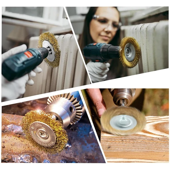 50 mm Boya Kurum Pas Zımparalama Kazıma Temizleme Fırçası Pimli Çanak Tel Fırça Matkap Uyumlu - 3