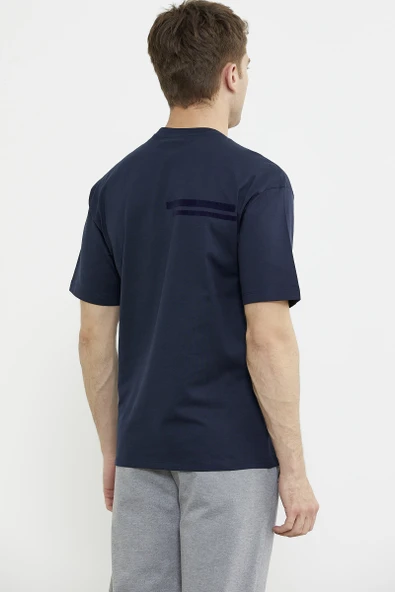 Bisiklet Yaka Oversize Pamuk Tişört - Lacivert - Resim 6