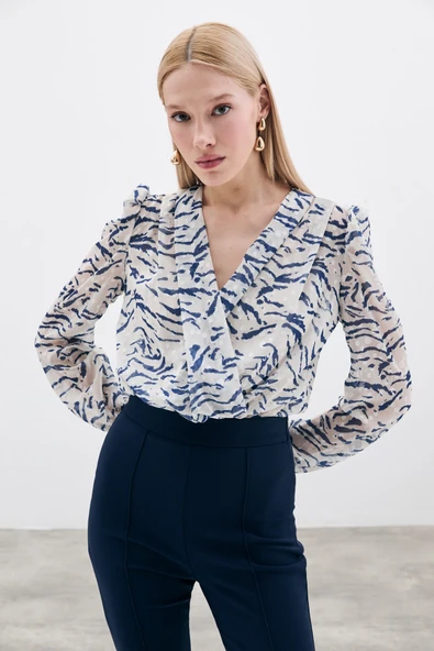 Puantiye Dokulu Bodysuit - Mavi