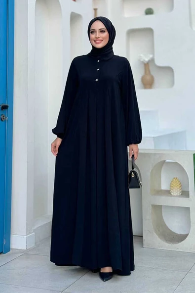 Düğme Detaylı Elbise 6028 Siyah