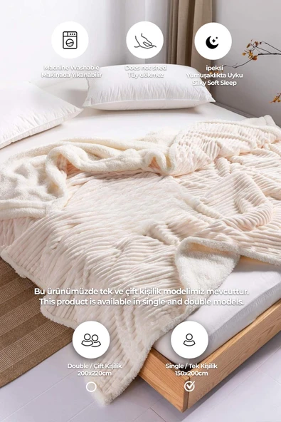 Sherpa Tv Battaniye Tek Kişilik Çizgili Yumuşak Peluş Wellsoft Yatak Örtüsü - 9