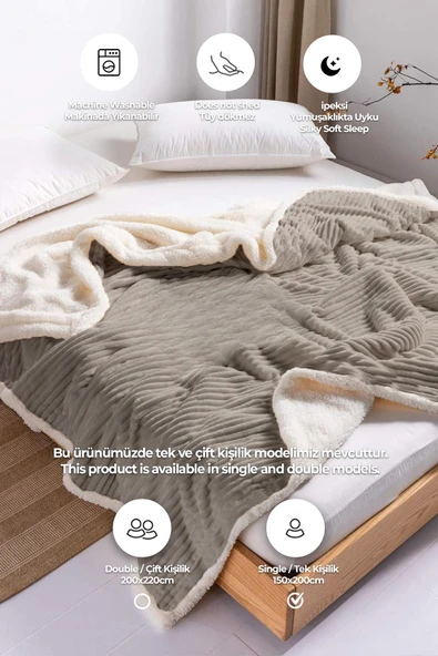 Sherpa Tv Battaniye Tek Kişilik Çizgili Yumuşak Peluş Wellsoft Yatak Örtüsü - 2
