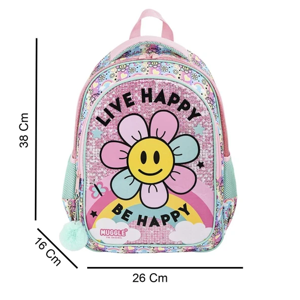 Muggle 2 Bölmeli Live Happy Okul Sırt Çantası Pembe (MU-9004) - 2