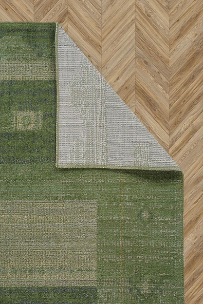 Antik 1114 Klasik Vintage Salon Halısı Yeşil Retro Mutfak Halısı Tozumaz İnce Makine Halısı - Resim 3