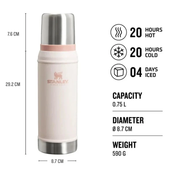 Stanley Klasik Vakumlu Paslanmaz Çelik Termos 0.75 LT - Rose Quartz - 2