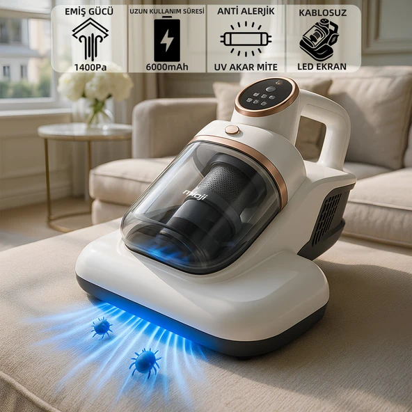 Mioji Mio UV10C 6000mAh Anti Alerjik Ultraviyole 14000Pa Akar Mite Temizleyici Kablosuz Şarjlı Süpürge