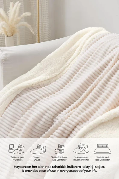 Sherpa Tv Battaniye Tek Kişilik Çizgili Yumuşak Peluş Wellsoft Yatak Örtüsü - 12