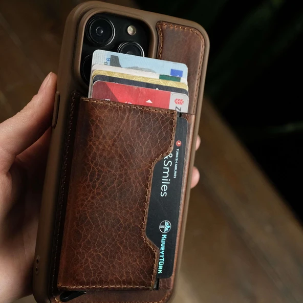 Mekanizmalı ve Magsafe özellikli Hakiki Deri Slim Kartlık - 5