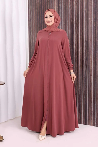 Fermuarlı Kol Manşetleri Büzgülü Mevlana Ferace 6007 Pudra ürün görseli