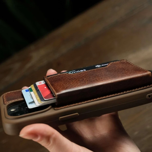 Mekanizmalı ve Magsafe özellikli Hakiki Deri Slim Kartlık - 6