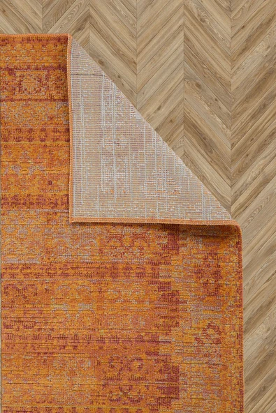 Antik 1115 Klasik Vintage Salon Halısı Turuncu Retro Mutfak Halısı Tozumaz İnce Makine Halısı - 3