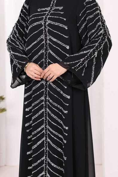 Taş Detaylı Abiye Elbise 3915 Siyah - Resim 6