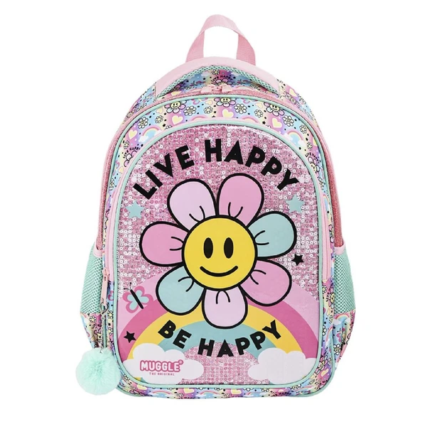 Muggle 2 Bölmeli Live Happy Okul Sırt Çantası Pembe (MU-9004)