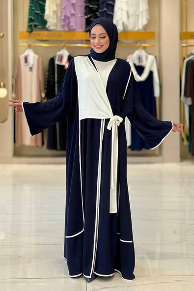 Önden Bağlama Detaylı Abaya 70005 Lacivert