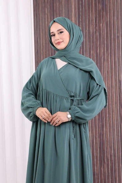 Şallı Kruvaze Namaz Elbisesi 6027 Mint - Resim 4