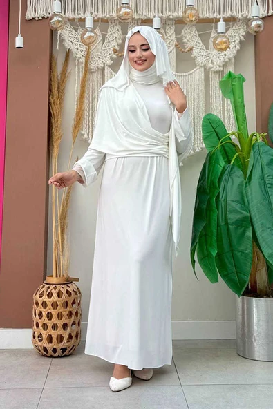 Şallı Drape Detaylı Sandy Elbise 3922 Ekru