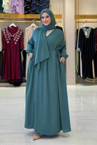 Şallı Kruvaze Namaz Elbisesi 6027 Mint