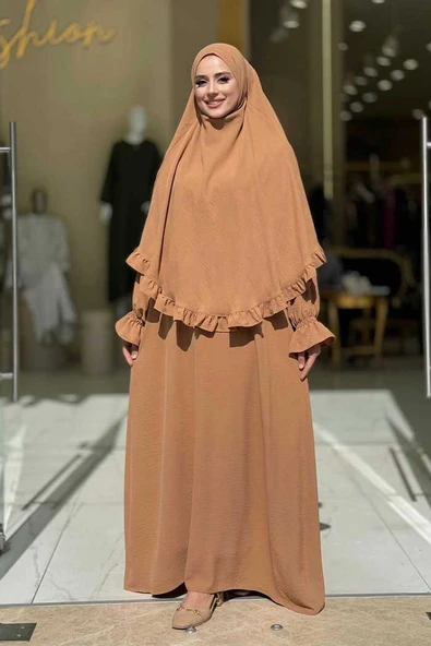 Sufleli Namaz Elbisesi 6034 Vizon