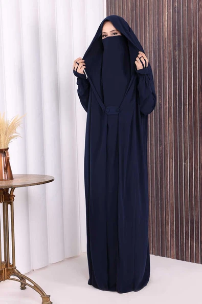 Kendinden Peçeli Sufleli Cilbab 6032 Lacivert - Resim 5