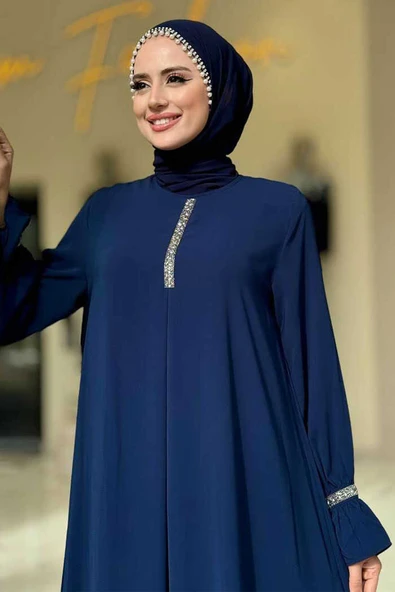 Taş Detaylı Elbise 6033 Lacivert - 4