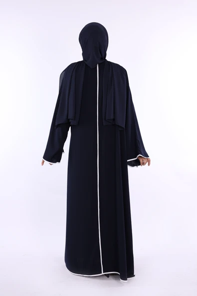 Önden Bağlama Detaylı Abaya 70005 Lacivert - Resim 3