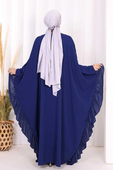 Fırfırlı Taş Detaylı Elbise 3936 Lacivert - Resim 4