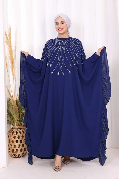 Fırfırlı Taş Detaylı Elbise 3936 Lacivert ürün görseli 1