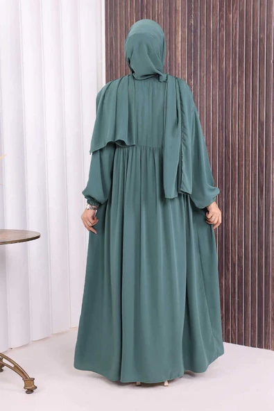 Şallı Kruvaze Namaz Elbisesi 6027 Mint - Resim 3