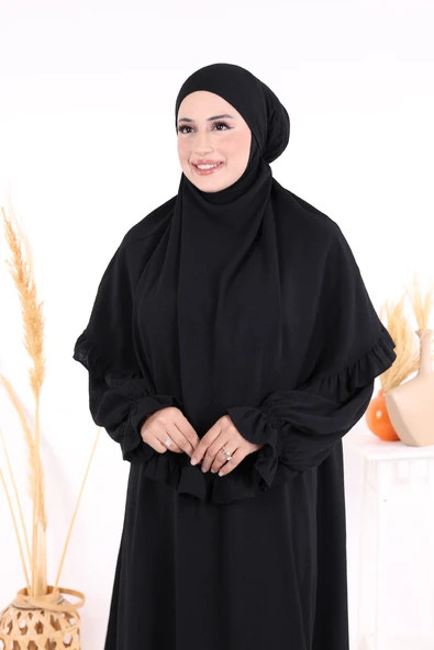 Sufleli Namaz Elbisesi 6034 Siyah - 4
