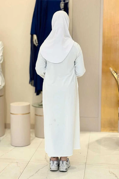 Fermuarlı Biyeli Çocuk Feracesi 6031 Ekru - Resim 2