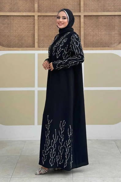 Taş Detaylı Yelekli Elbise Takım 3929 Siyah - Resim 3