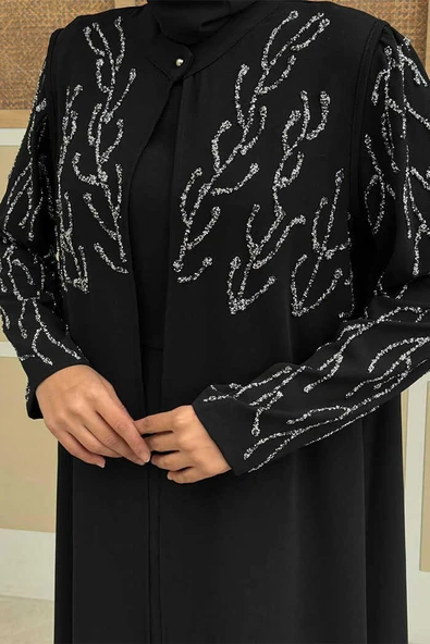 Taş Detaylı Yelekli Elbise Takım 3929 Siyah - Resim 4