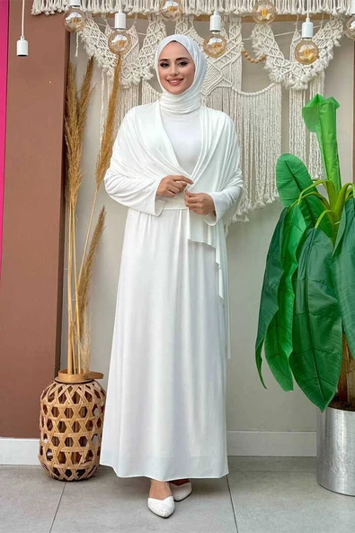 Şallı Drape Detaylı Sandy Elbise 3922 Ekru - Resim 3