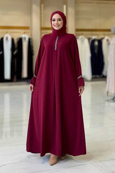 Taş Detaylı Elbise 6033 Bordo