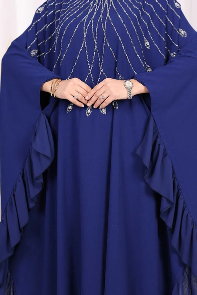 Fırfırlı Taş Detaylı Elbise 3936 Lacivert - Resim 6