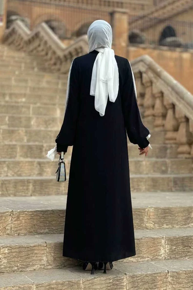Çiçek İşleme Detay Abaya 3914 Siyah - Resim 2