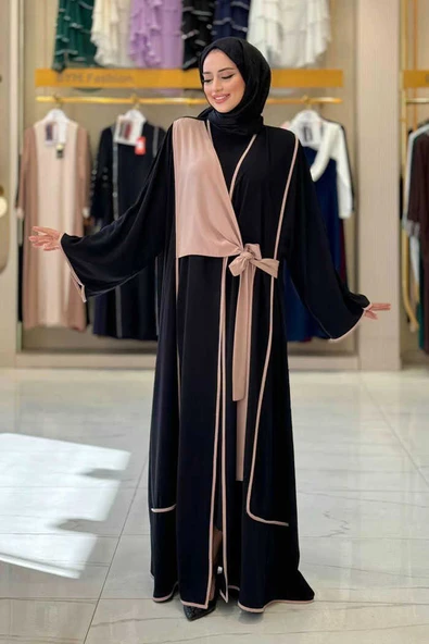 Önden Bağlama Detaylı Abaya 70005 Siyah