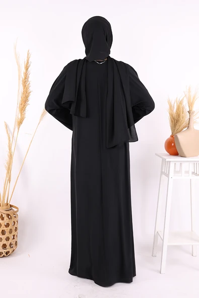 Taş Detaylı Fermuarlı Ferace 3918 Siyah-Gold - Resim 4