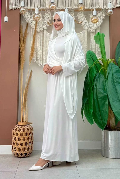 Şallı Drape Detaylı Sandy Elbise 3922 Ekru - Resim 2