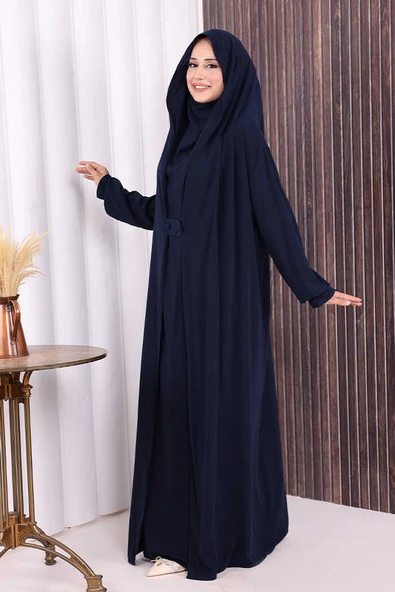 Kendinden Peçeli Sufleli Cilbab 6032 Lacivert - Resim 3