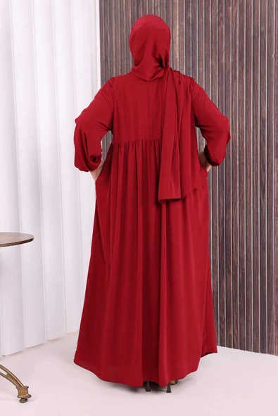 Şallı Kruvaze Namaz Elbisesi 6027 Bordo - Resim 4