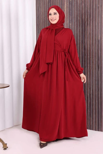 Şallı Kruvaze Namaz Elbisesi 6027 Bordo ürün görseli