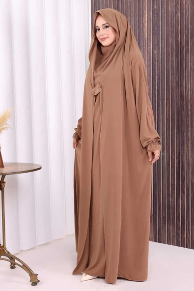 Kendinden Peçeli Sufleli Cilbab 6032 Vizon - Resim 2