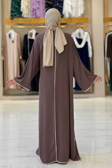 Önden Bağlama Detaylı Abaya 70005 Kahverengi - 2