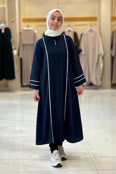 Fermuarlı Biyeli Çocuk Feracesi 6031 Lacivert - Resim 4