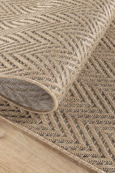 Sisaluna 4441 Bej Jüt Tabanlı Modern Dokuma Kilim Sisal Hasır Halı - 4