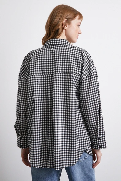Pamuklu Ekose Gömlek Siyah - Resim 7