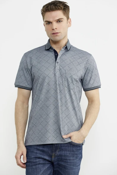 Baskı Detaylı Polo Yaka Tişört - Gri ürün görseli 1